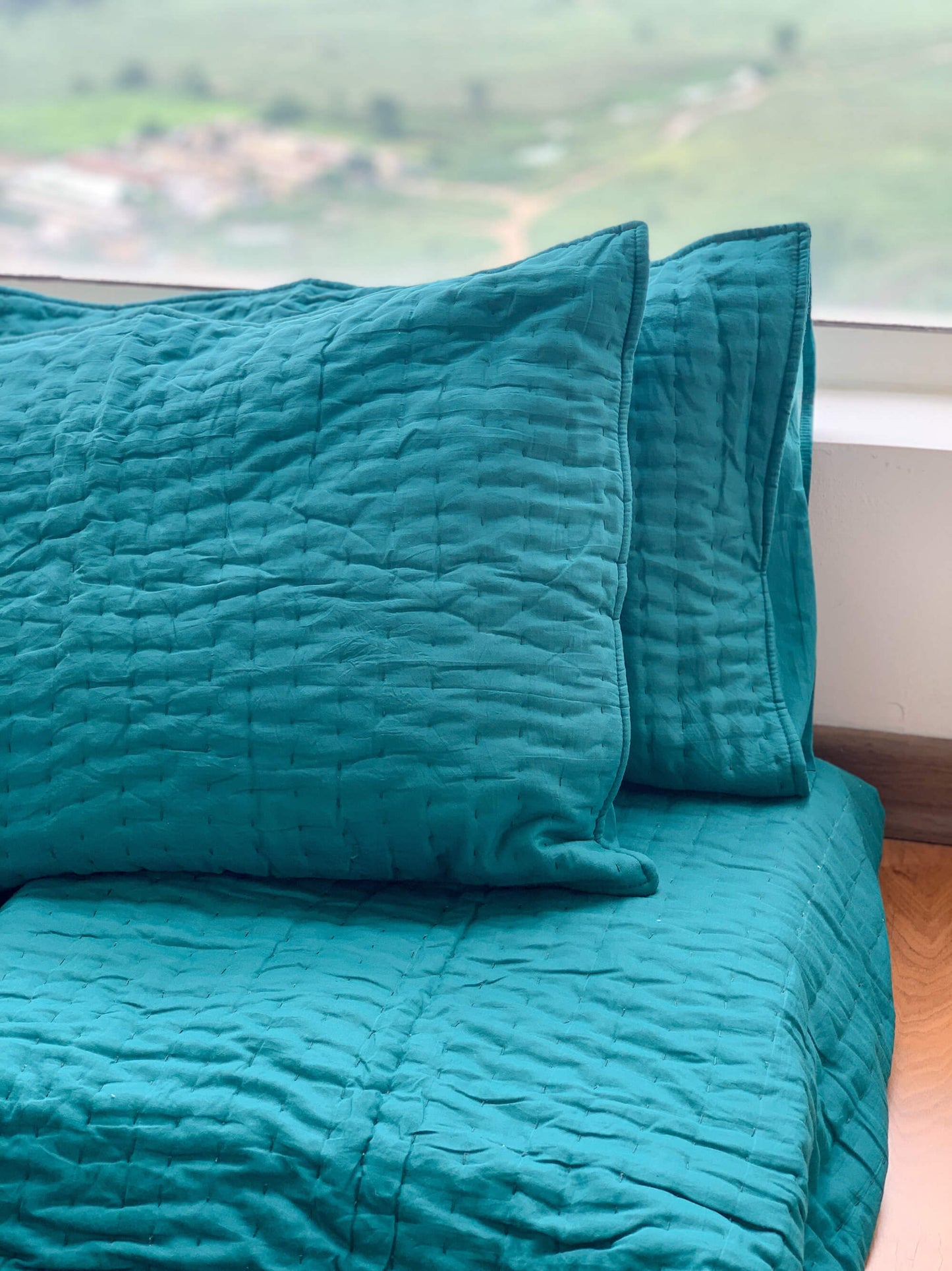 Kantha Mulmul Quilt / Bedspread in Teal