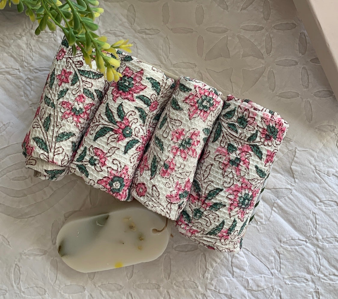 Waffle Face Towels (Set of 4) - Floral Vine