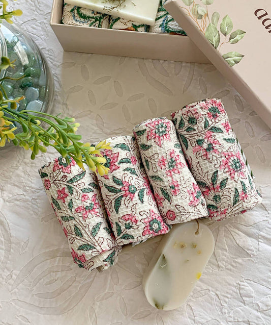 Waffle Face Towels (Set of 4) - Floral Vine