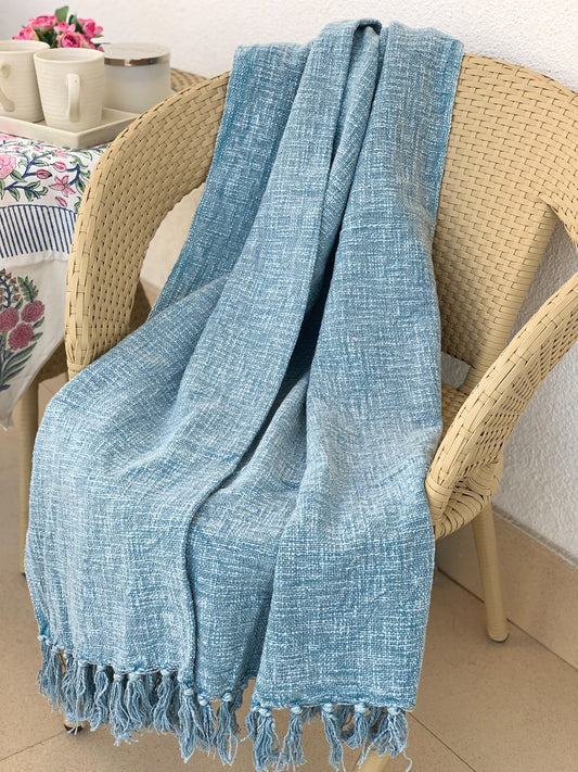 Stone Blue Handwoven Cotton Throw