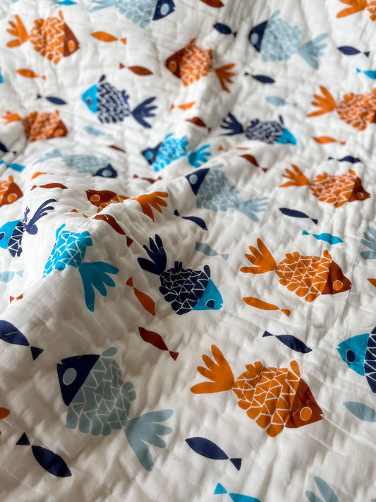 Fish Tales - Mulmul Baby Quilt