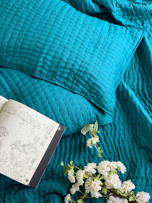 Kantha Mulmul Quilt / Bedspread in Teal