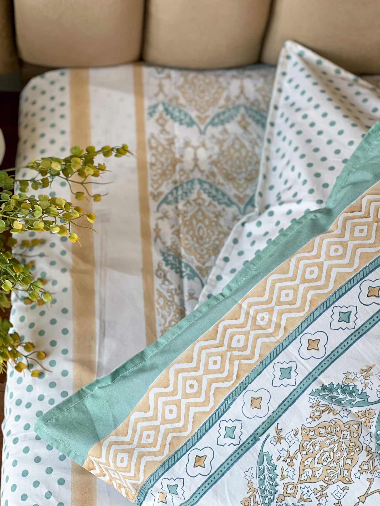 Riva Hand Block Printed Cotton Bedsheet